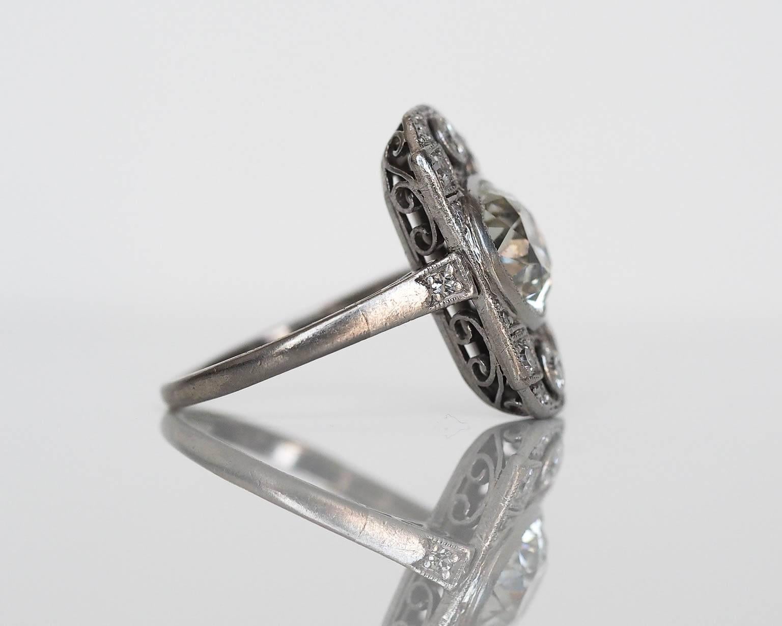 1920s Art Deco GIA Cert 1.95 Carat Old European Diamond Platinum Engagement Ring 1