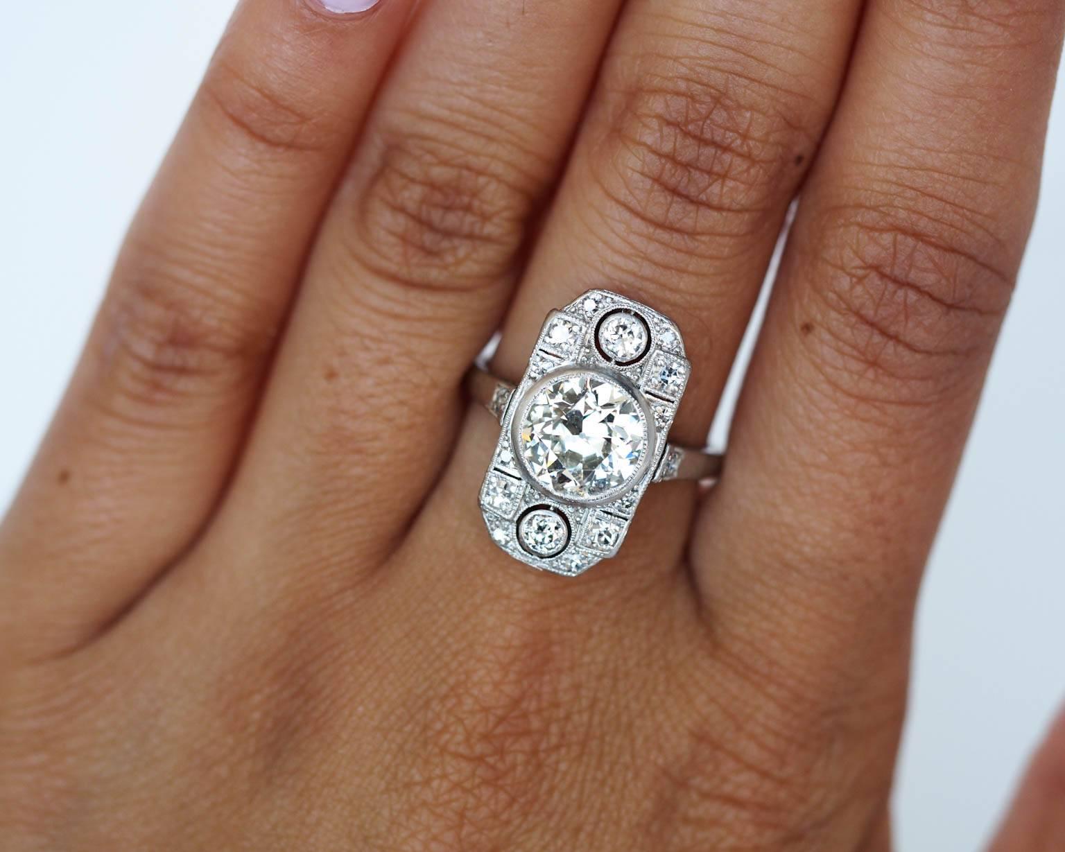 1920s Art Deco GIA Cert 1.95 Carat Old European Diamond Platinum Engagement Ring 3