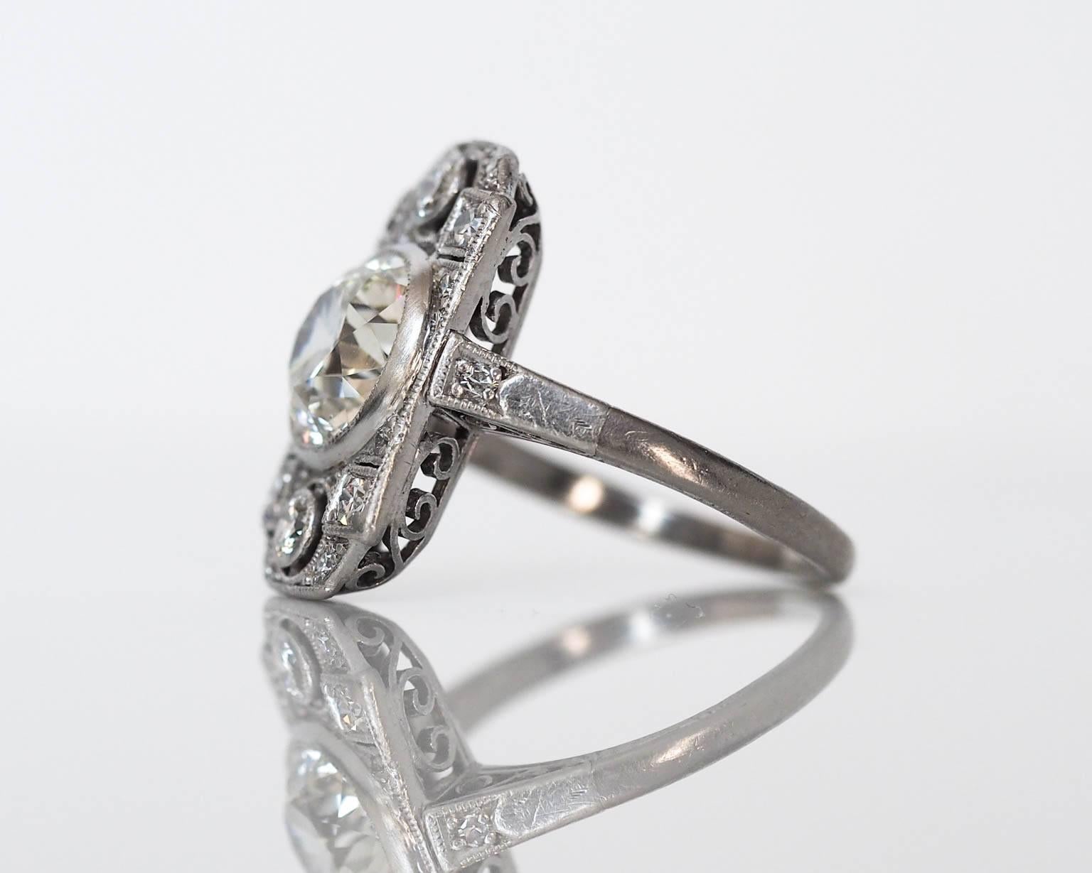 1920s Art Deco GIA Cert 1.95 Carat Old European Diamond Platinum Engagement Ring 2