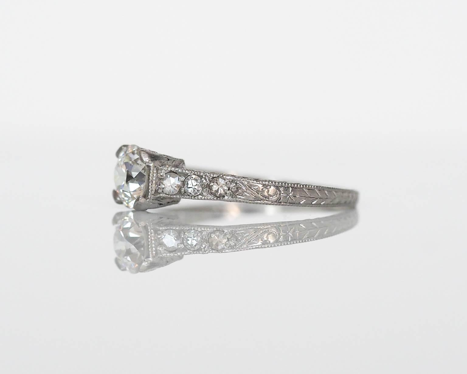 Women's 1926 Art Deco .50 Carat GIA Certified Old European Diamond Platinum Ring