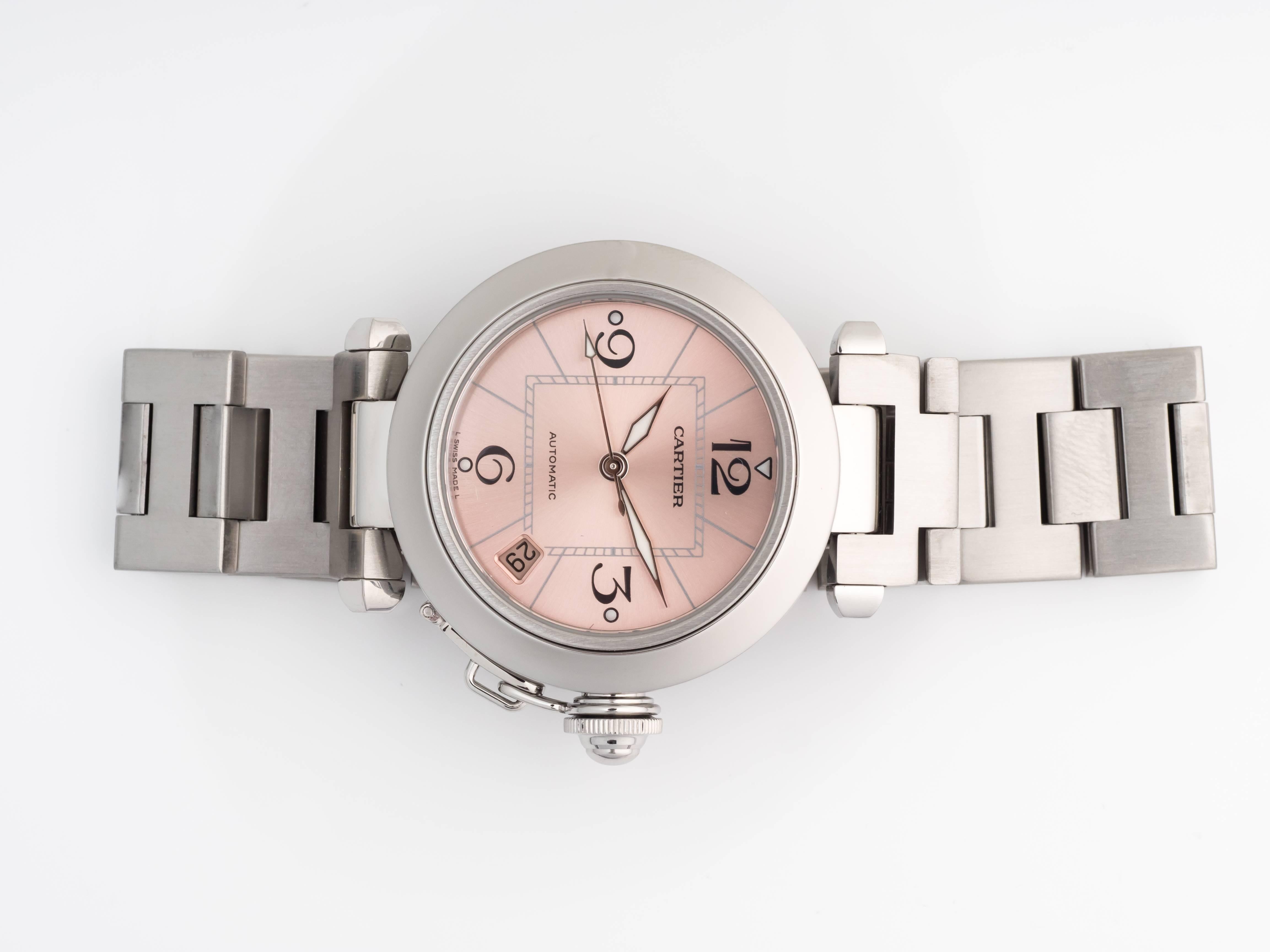 Cartier Stainless Steel Salmon Dial Pasha Automatic Wristwatch In Excellent Condition In Atlanta, GA
