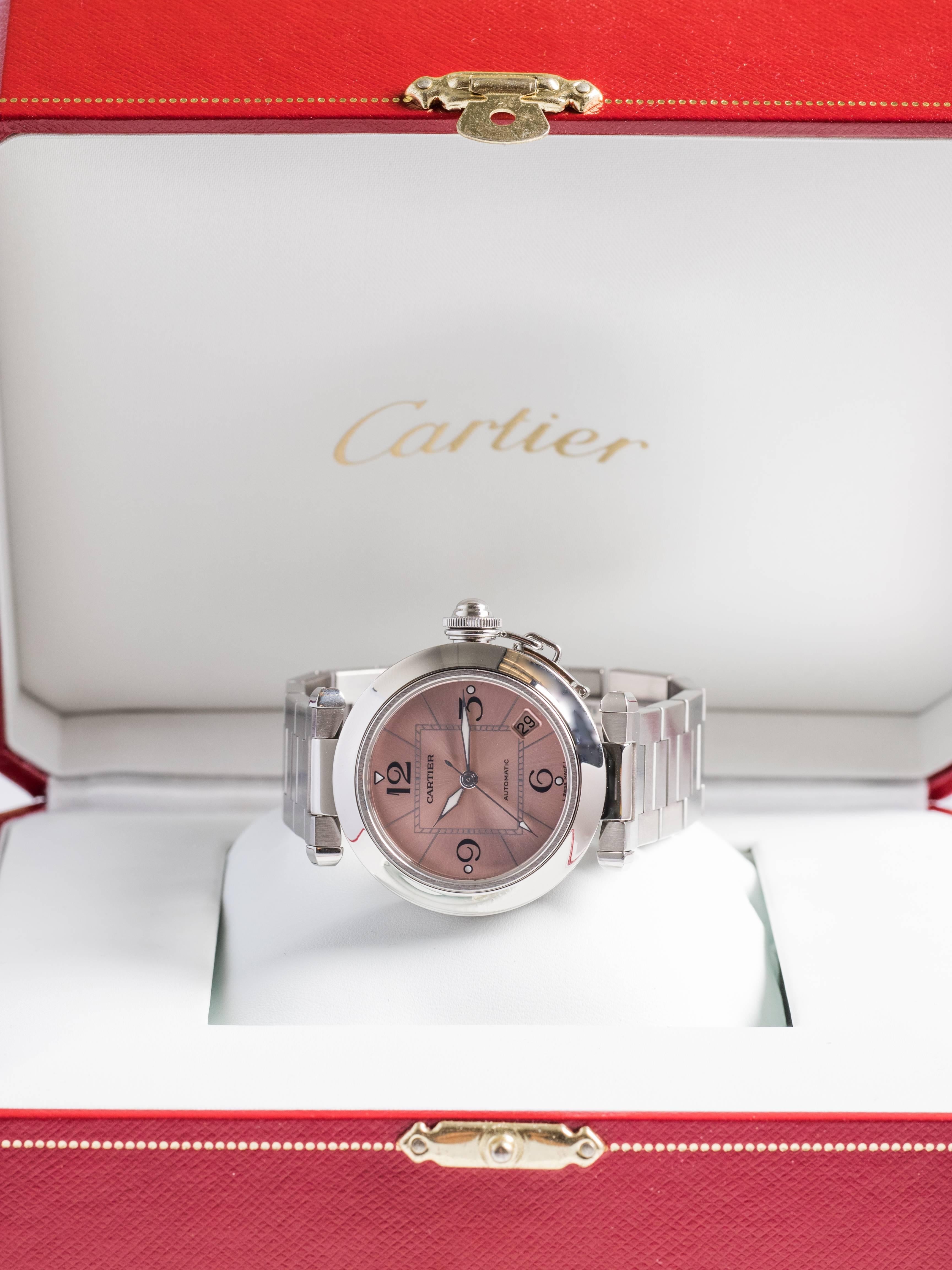 Cartier Stainless Steel Salmon Dial Pasha Automatic Wristwatch 4
