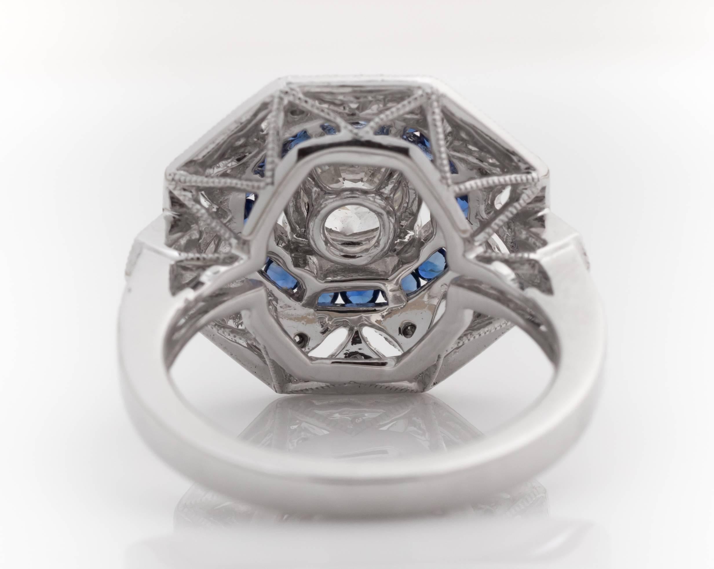 1.25 Carat Old European Diamond and Sapphire Platinum Ring In New Condition In Atlanta, GA