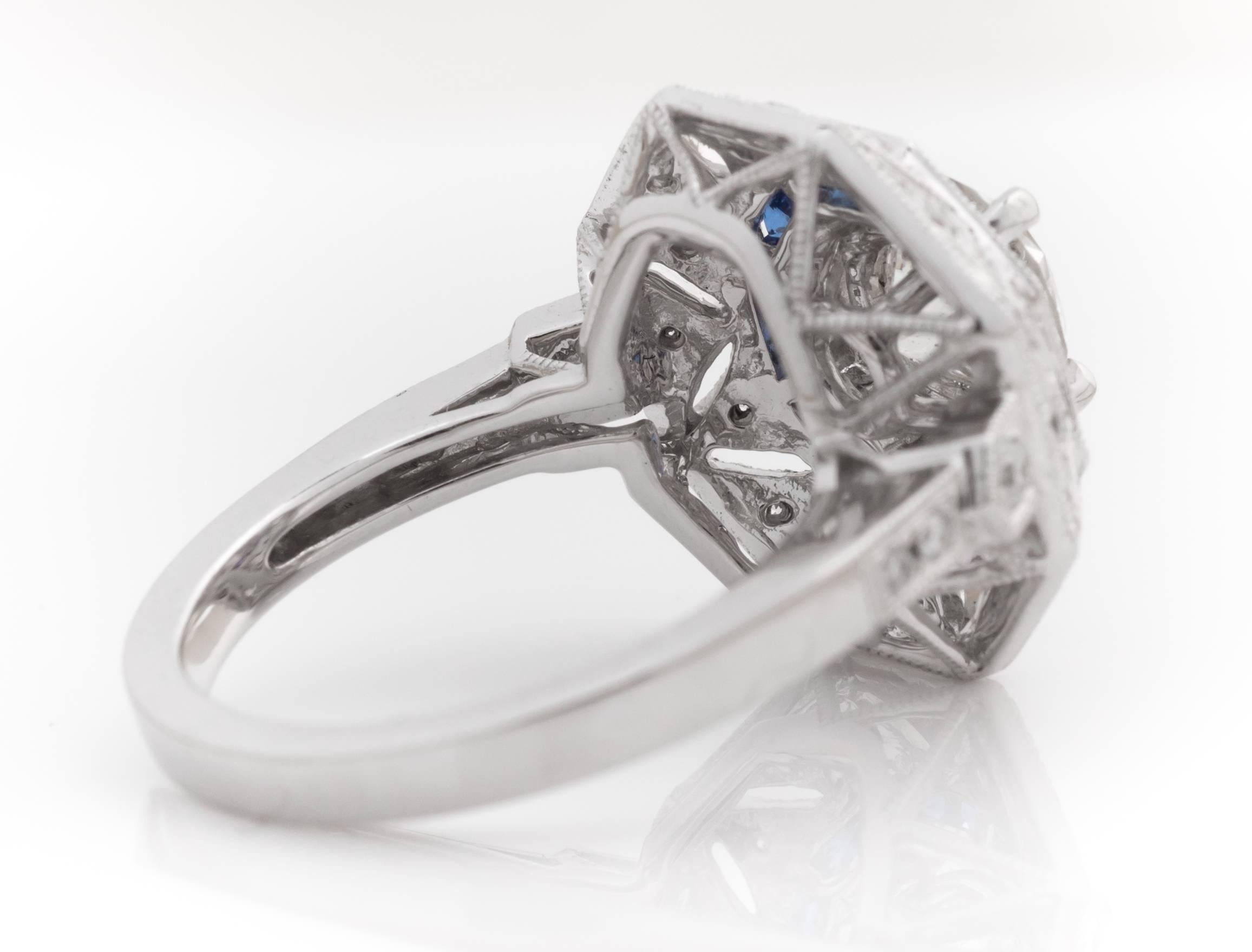 Women's 1.25 Carat Old European Diamond and Sapphire Platinum Ring
