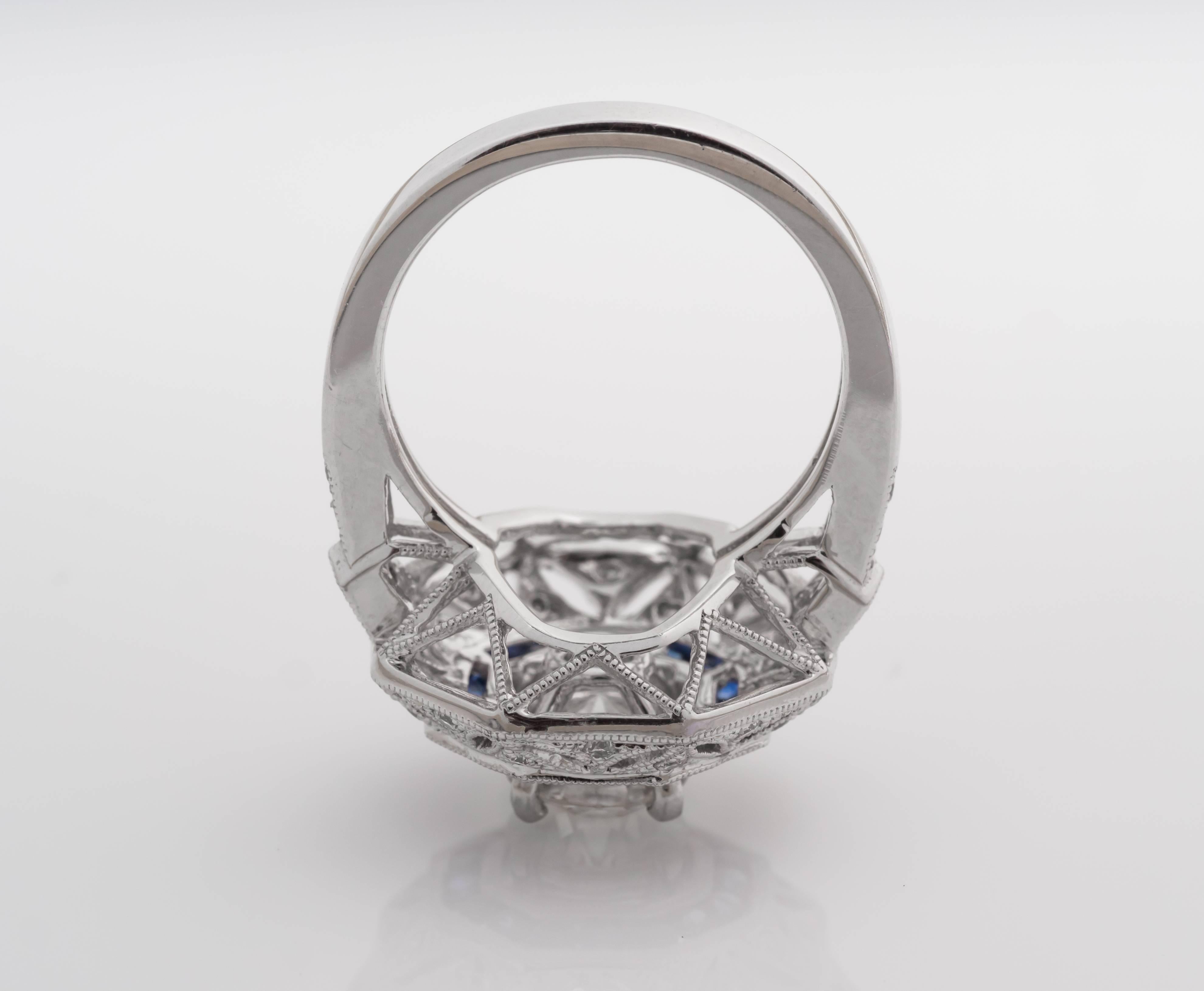 1.25 Carat Old European Diamond and Sapphire Platinum Ring 2
