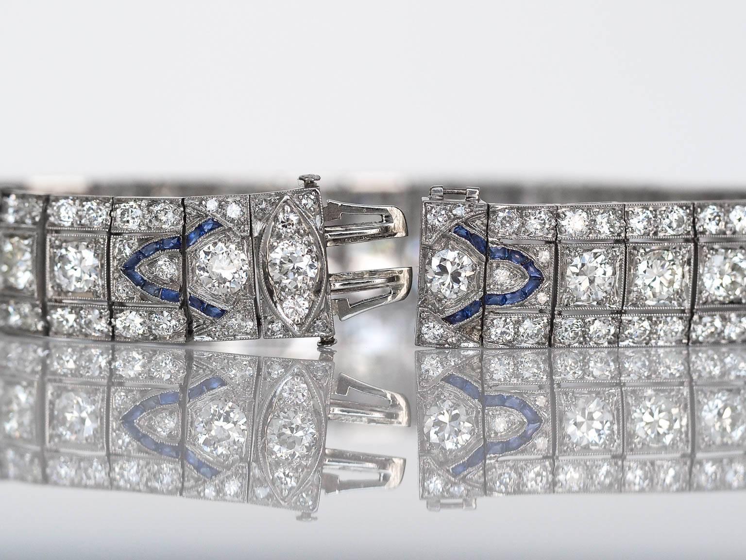 1940er Jahre Verziertes Art Deco 11,50 Karat Diamanten Saphir Platin-Armband im Angebot 4