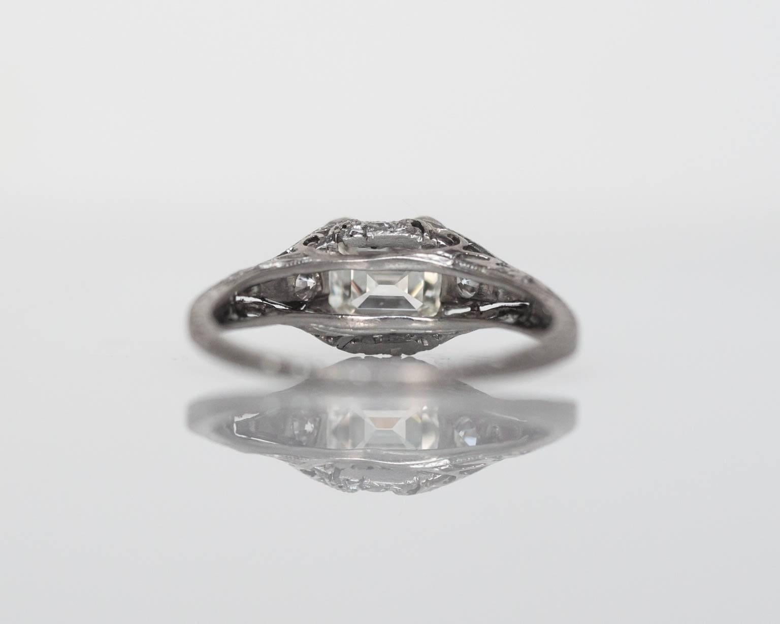 1940s Art Deco 1.00 Carat Emerald Cut Diamond Platinum Engagement Ring 1