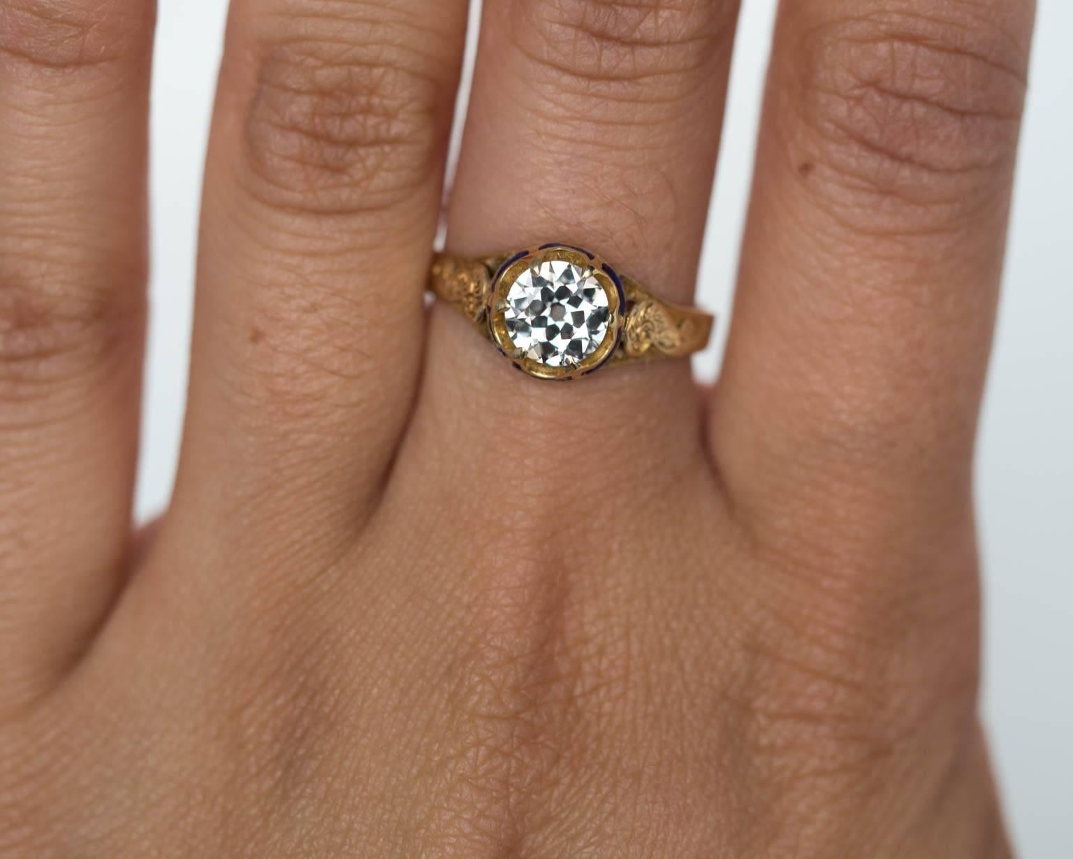 Late Victorian 1870s Victorian .75 Carat Old European Diamond Enamel Gold Engagement Ring