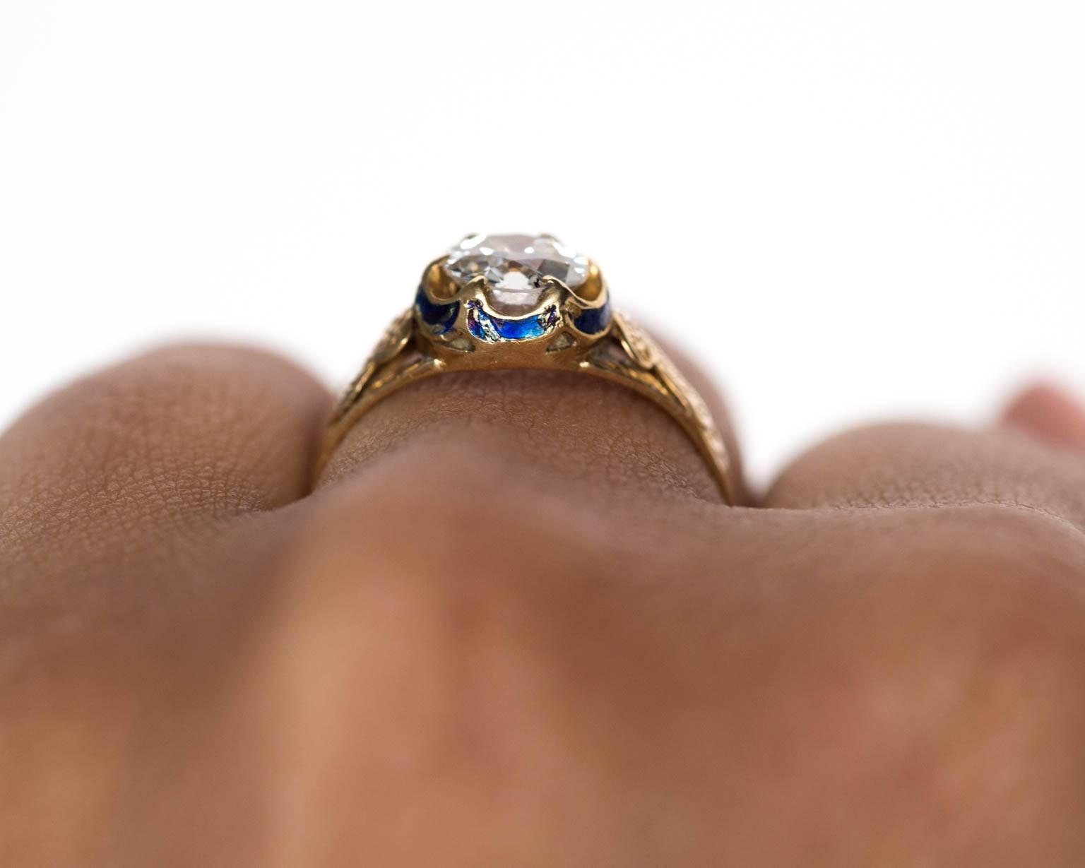 1870s Victorian .75 Carat Old European Diamond Enamel Gold Engagement Ring In Good Condition In Atlanta, GA