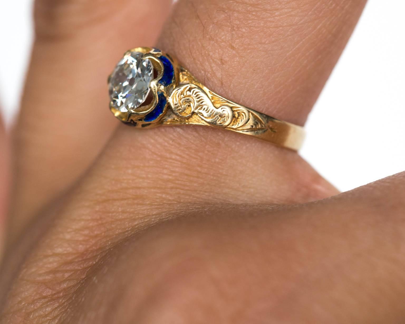 Women's 1870s Victorian .75 Carat Old European Diamond Enamel Gold Engagement Ring