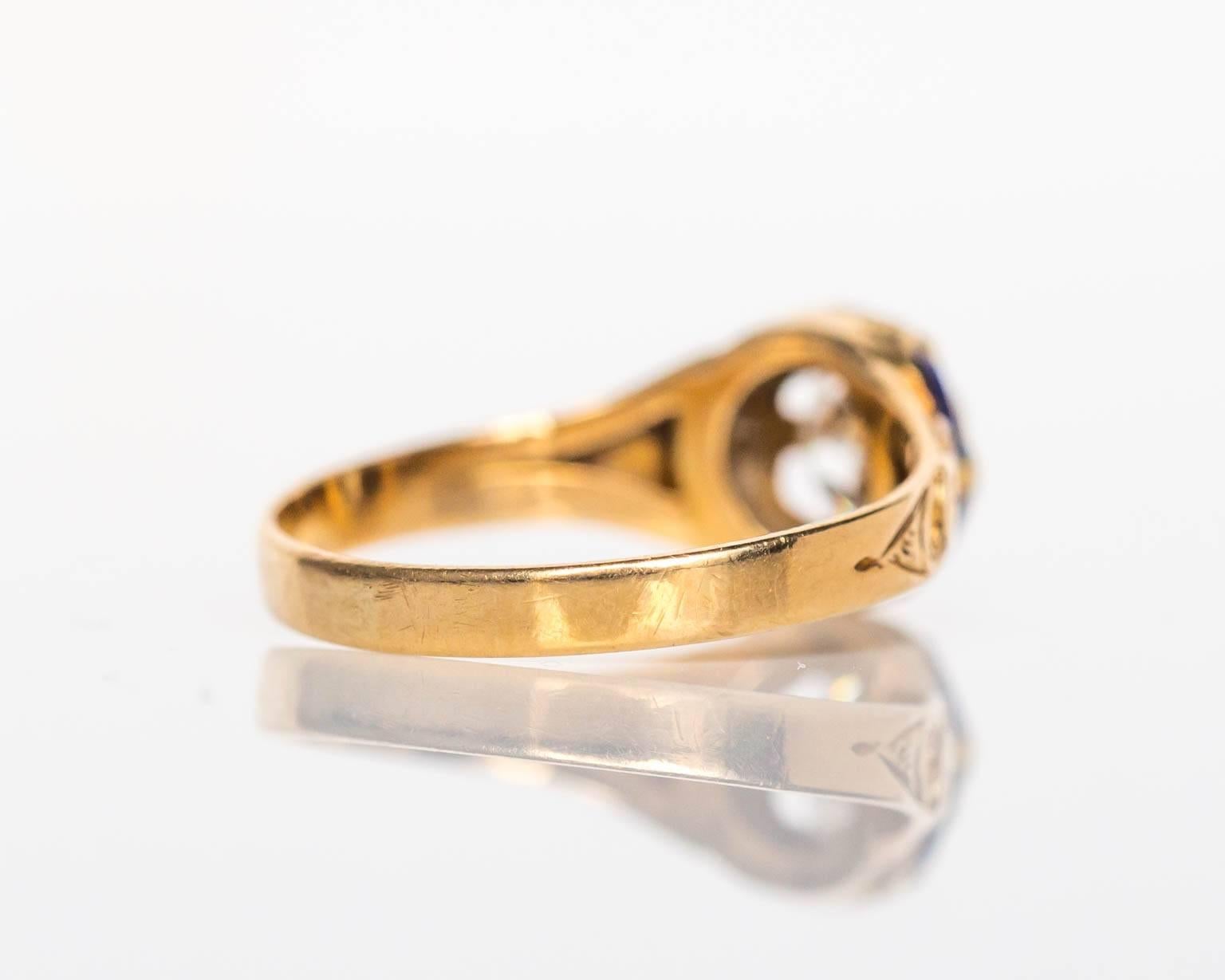 1870s Victorian .75 Carat Old European Diamond Enamel Gold Engagement Ring 1