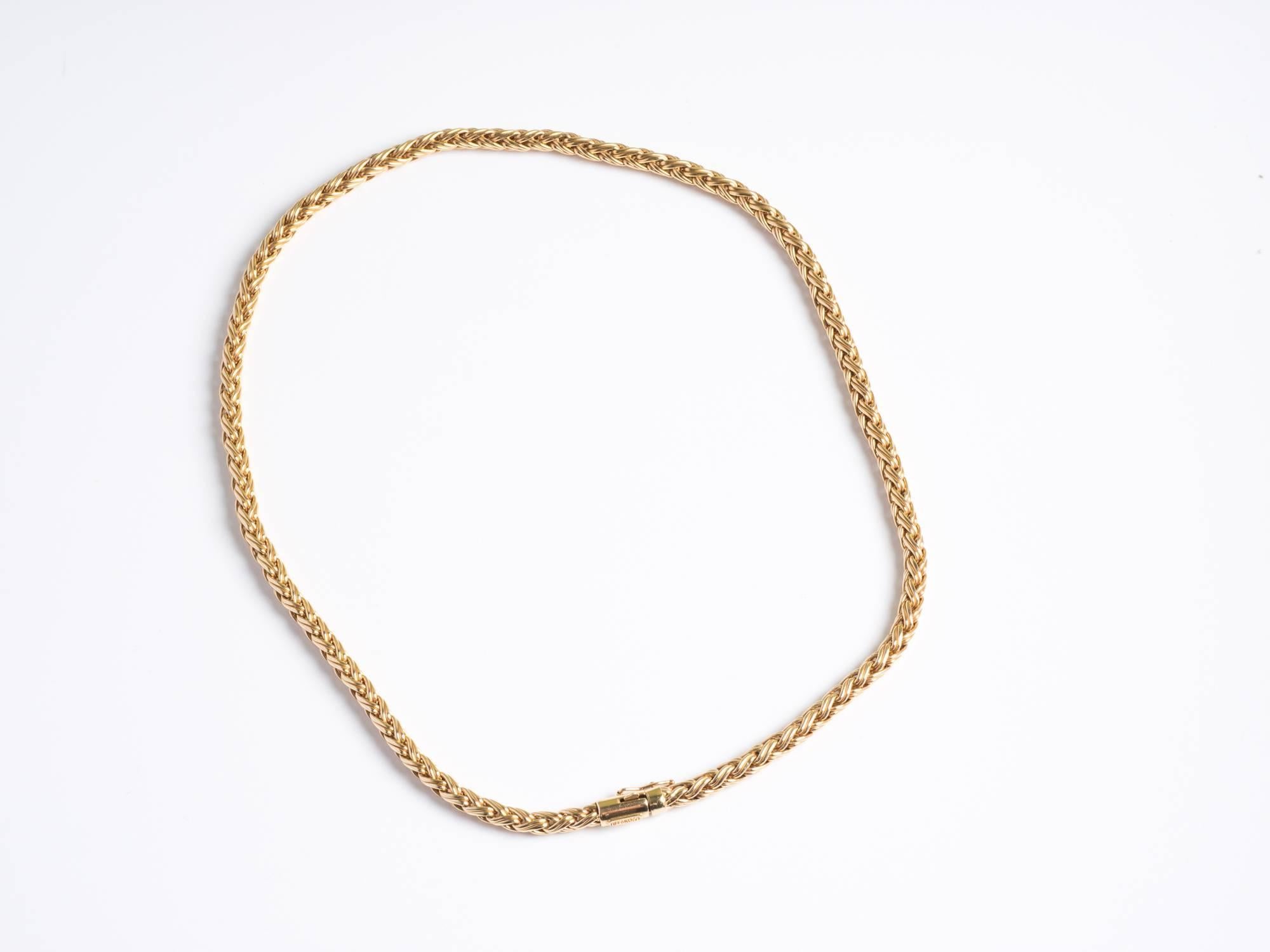 Retro 1960s Tiffany & Co. 14 Karat Yellow Gold Wheat Braided Chain Necklace