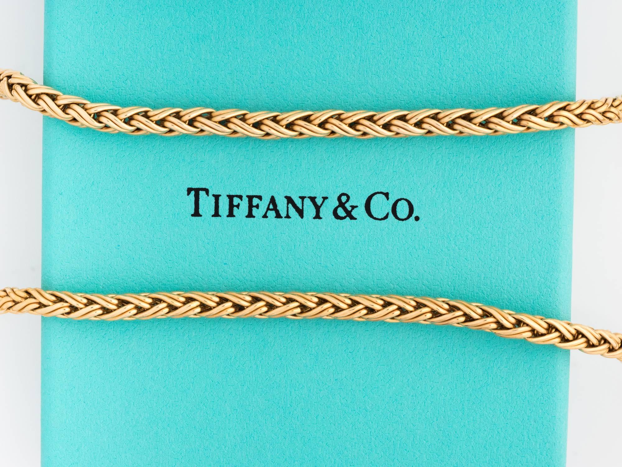 1960s Tiffany & Co. 14 Karat Yellow Gold Wheat Braided Chain Necklace 1