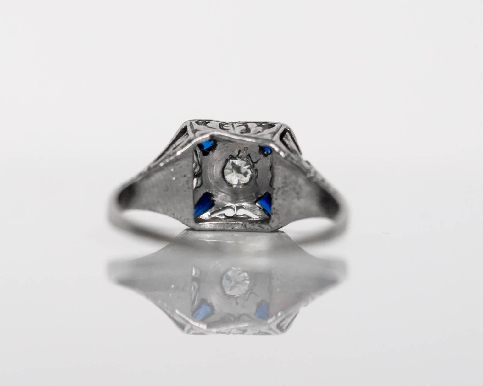 Women's 1930s Art Deco Sapphire Diamond Gold Engagement Ring