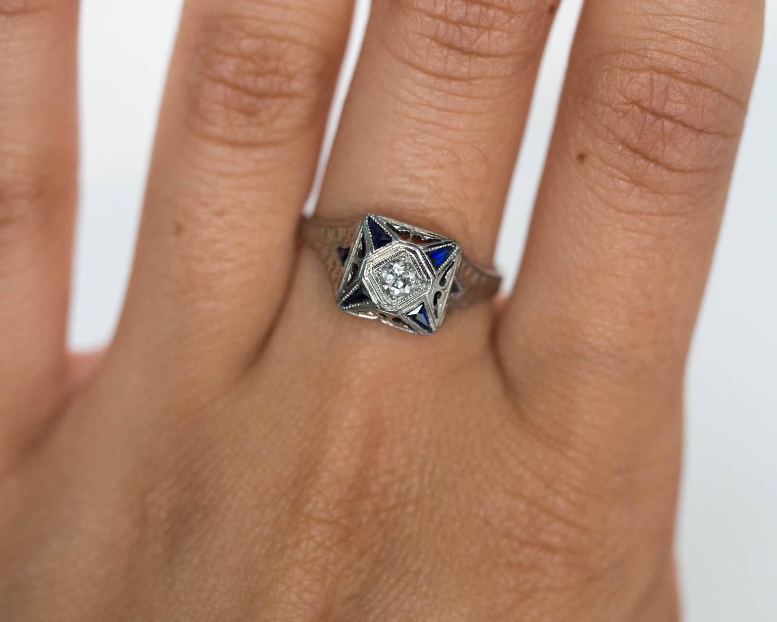 1930s Art Deco Sapphire Diamond Gold Engagement Ring 3