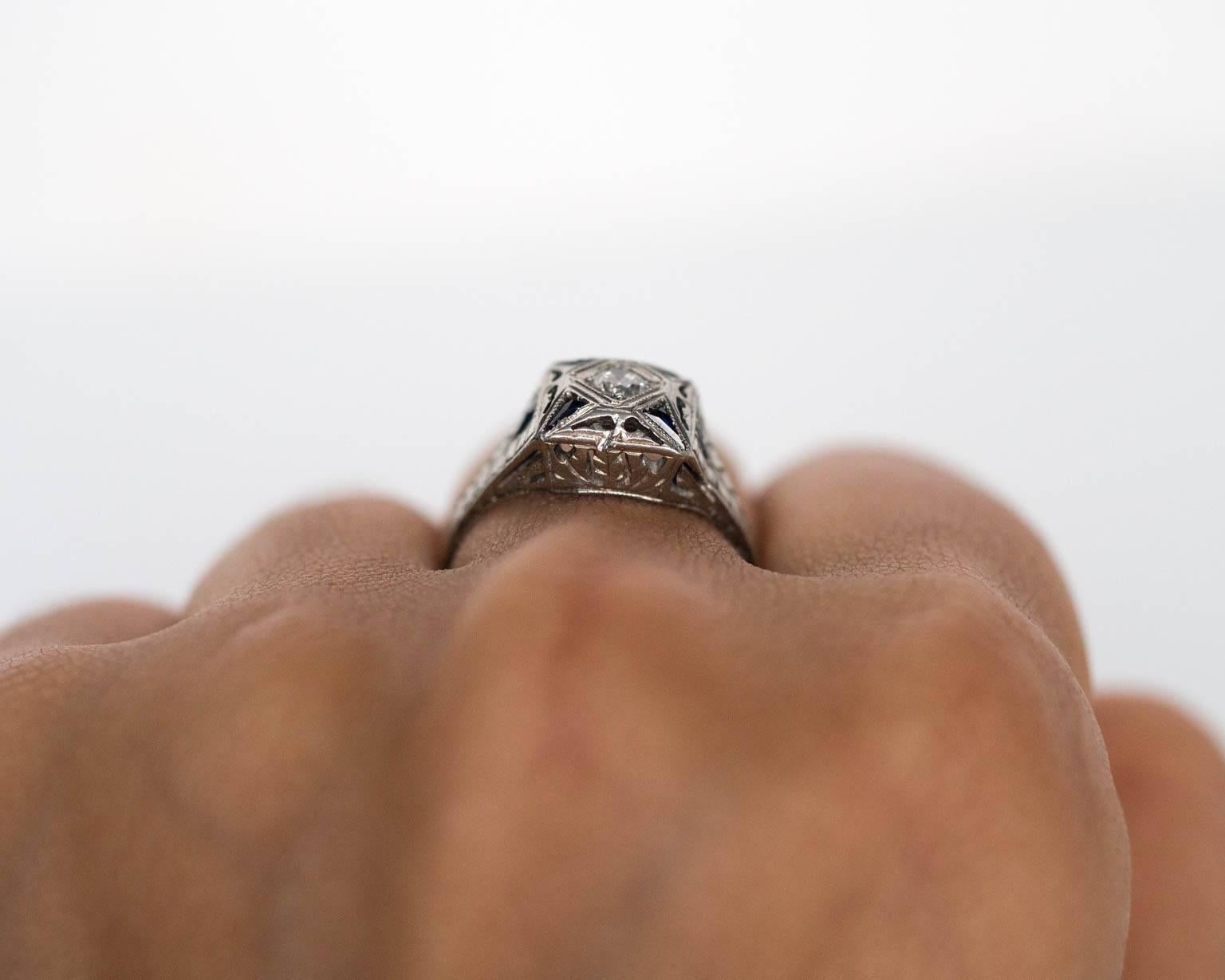 1930s Art Deco Sapphire Diamond Gold Engagement Ring 2