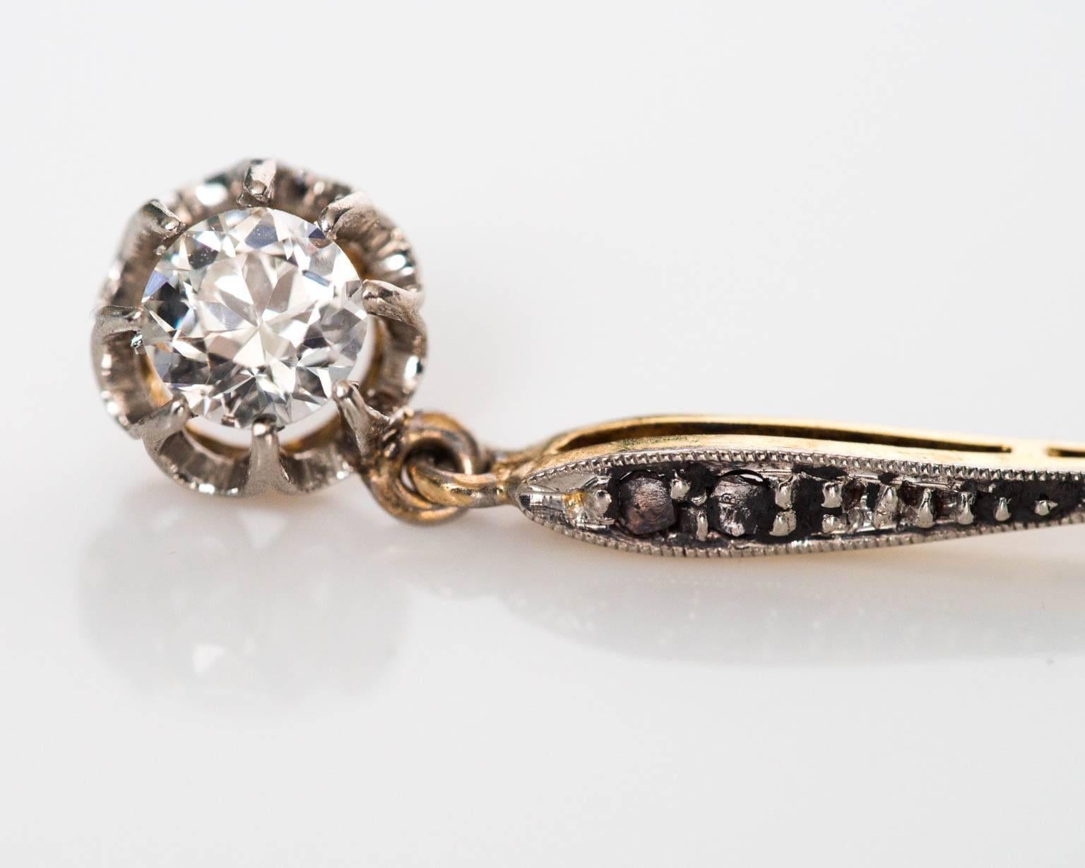 1880s Victorian Old Mine Cushion Diamond Gold Earrings 2