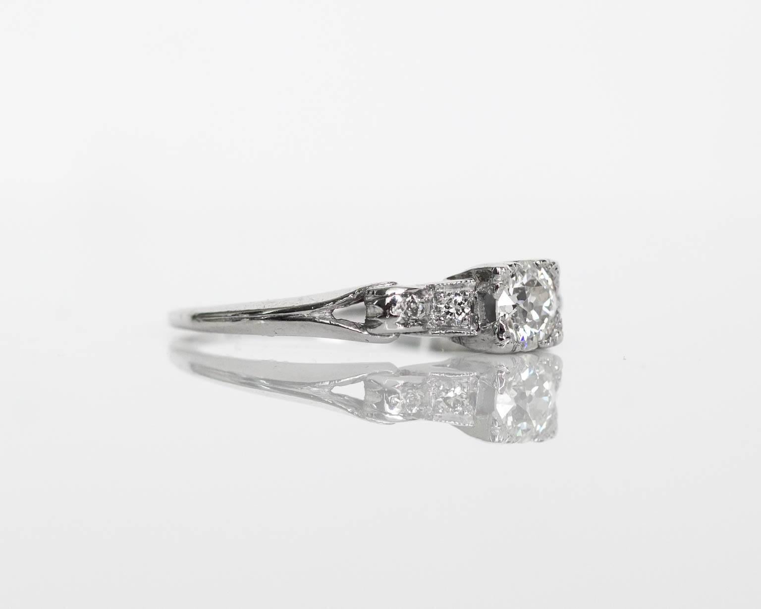 Old European Cut 1920s Art Deco GIA Certified .31 Carat Diamond Platinum Engagement Ring
