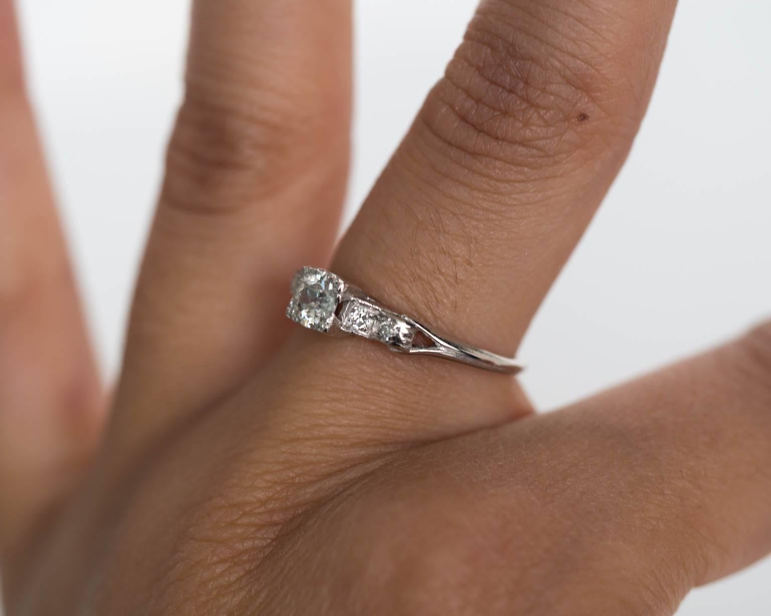 Women's 1920s Art Deco GIA Certified .31 Carat Diamond Platinum Engagement Ring