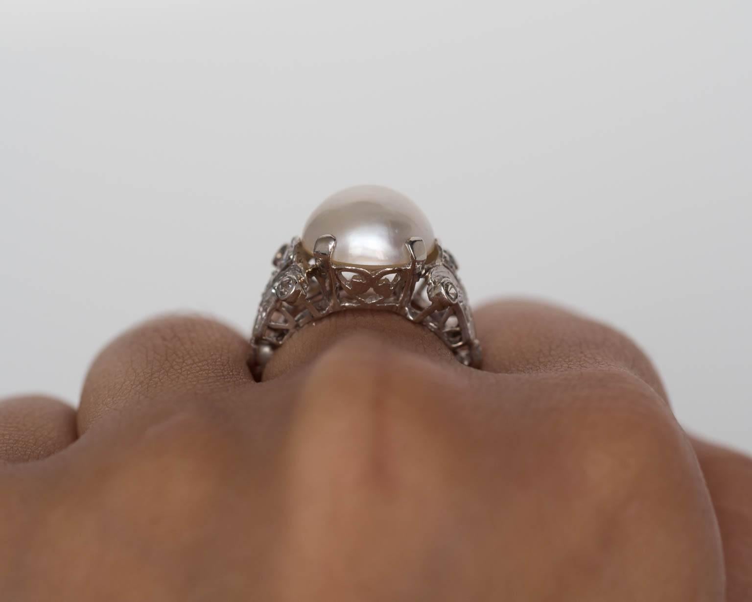 1930s Art Deco Mabe Pearl Diamond Gold Engagement Ring 2