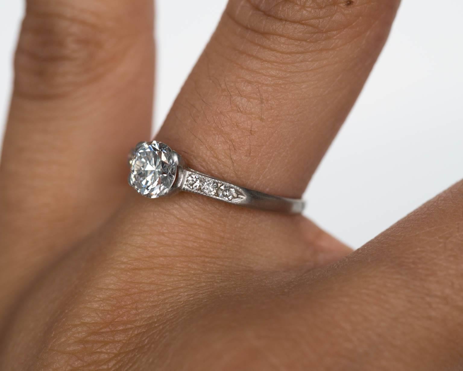 Women's 1940s Art Deco GIA Certified .66 Carat Diamond Platinum Engagement Ring For Sale