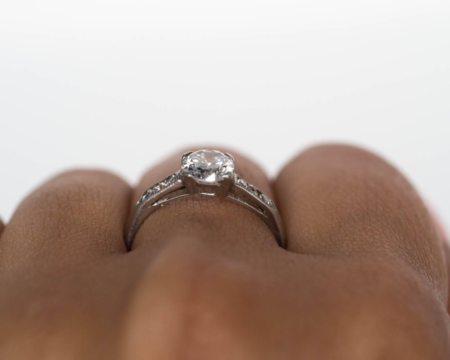 1940s Art Deco GIA Certified .66 Carat Diamond Platinum Engagement Ring For Sale 1