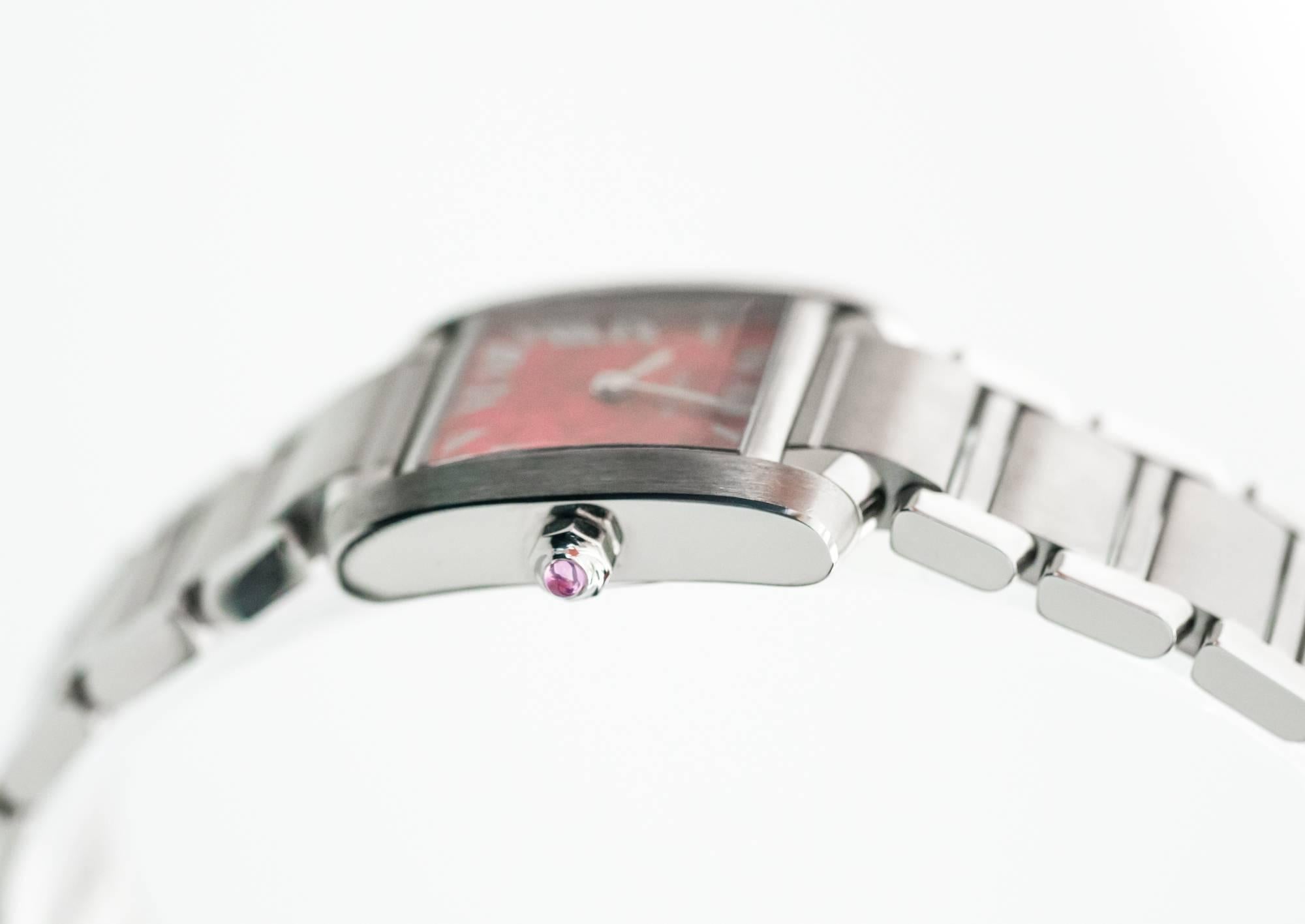 Women's or Men's Cartier Stainless Steel Tank Francaise LtdEd Raspberry Quartz Wristwatch