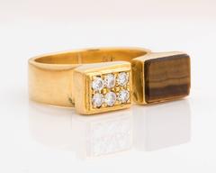 1950s Cartier Retro Tiger Eye Diamond Gold Open Horseshoe Ring