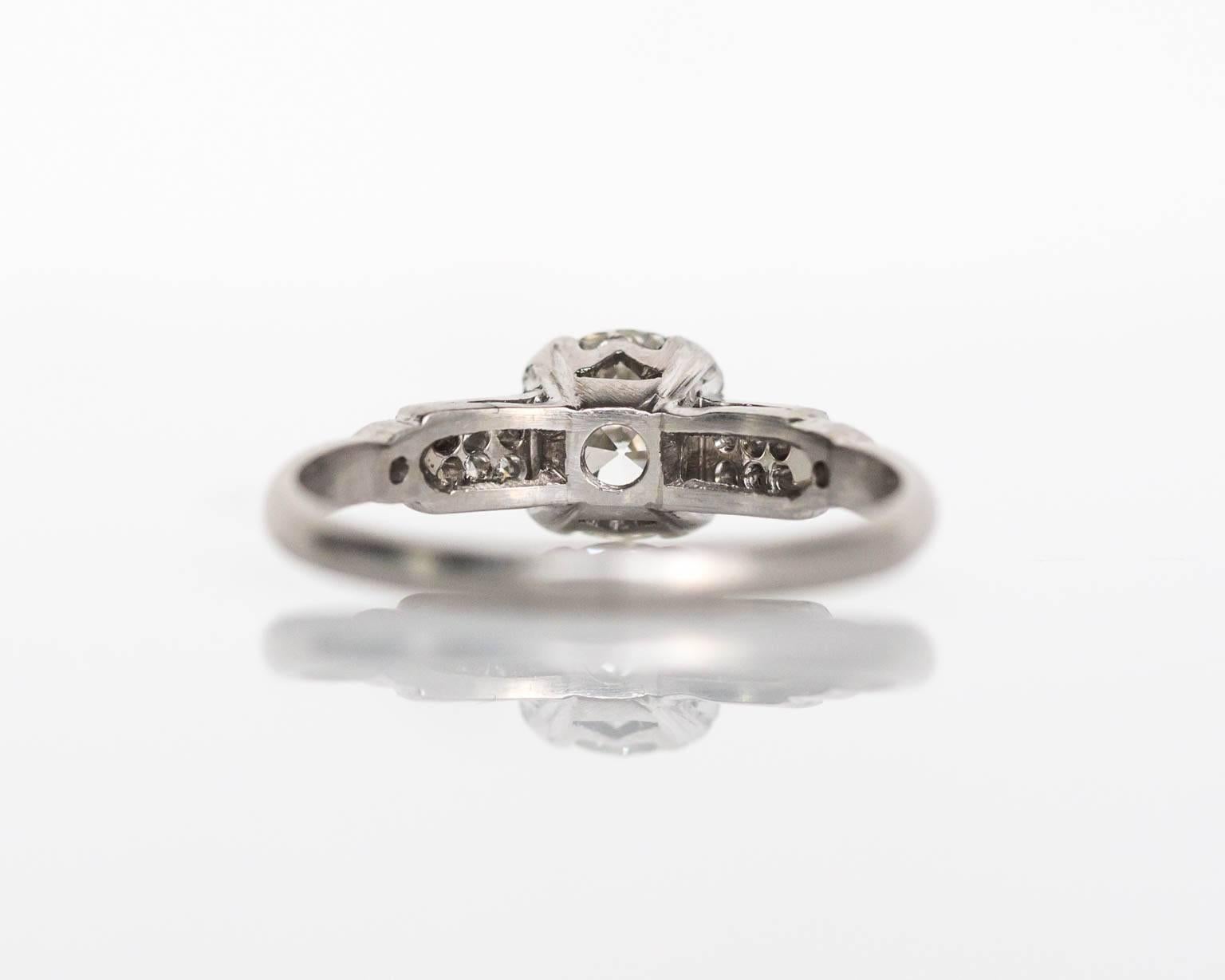1920s Art Deco Platinum .96 carat Old European Diamond Ring  In Excellent Condition In Atlanta, GA