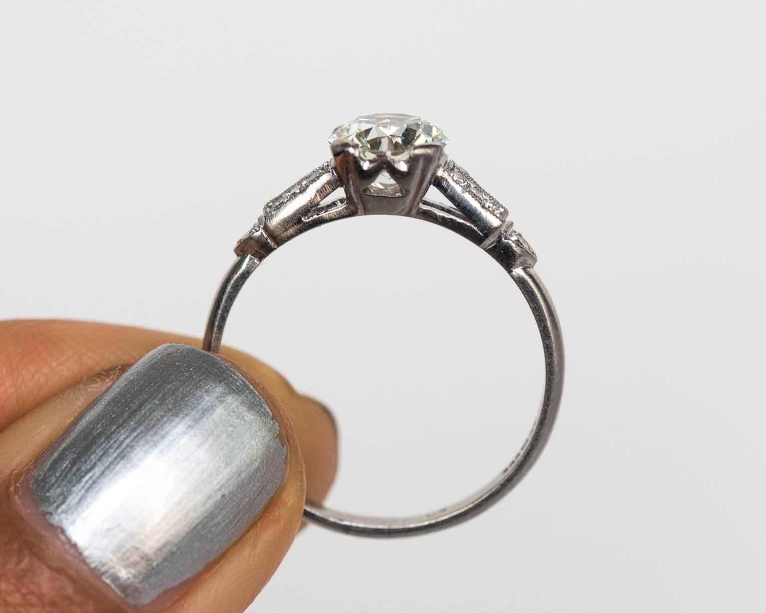 1920s Art Deco Platinum .96 carat Old European Diamond Ring  1