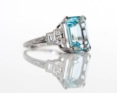 1920s Art Deco Platinum 8.00carat London Blue Topaz Engagement Ring