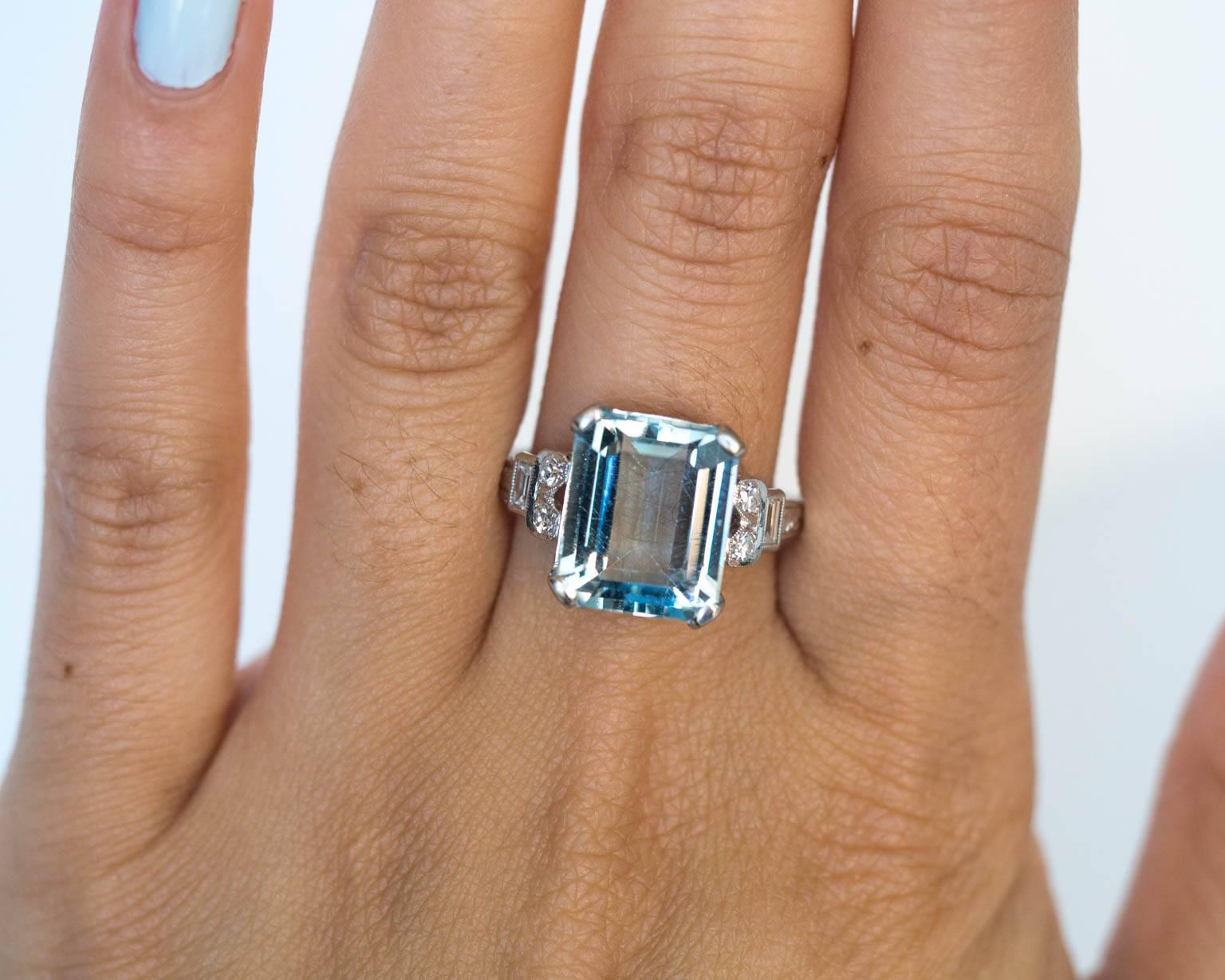 Women's 1920s Art Deco Platinum 8.00carat London Blue Topaz Engagement Ring