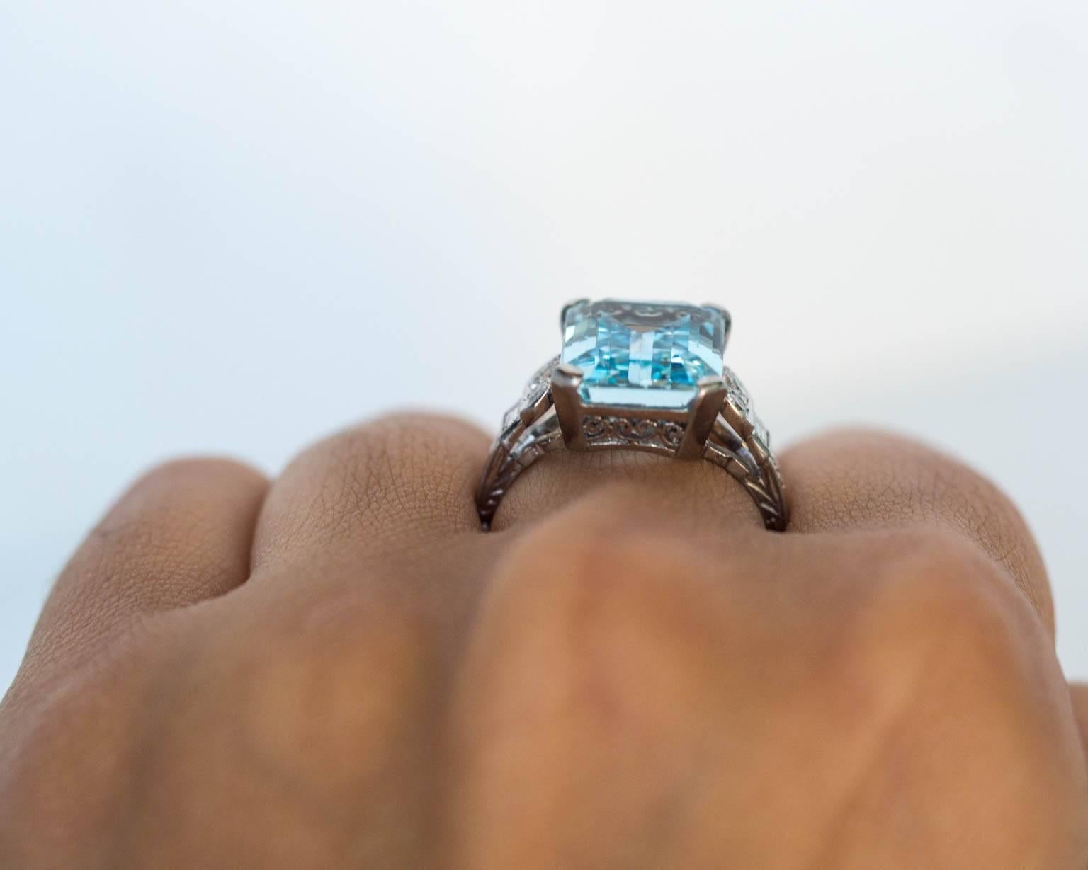 1920s Art Deco Platinum 8.00carat London Blue Topaz Engagement Ring 2