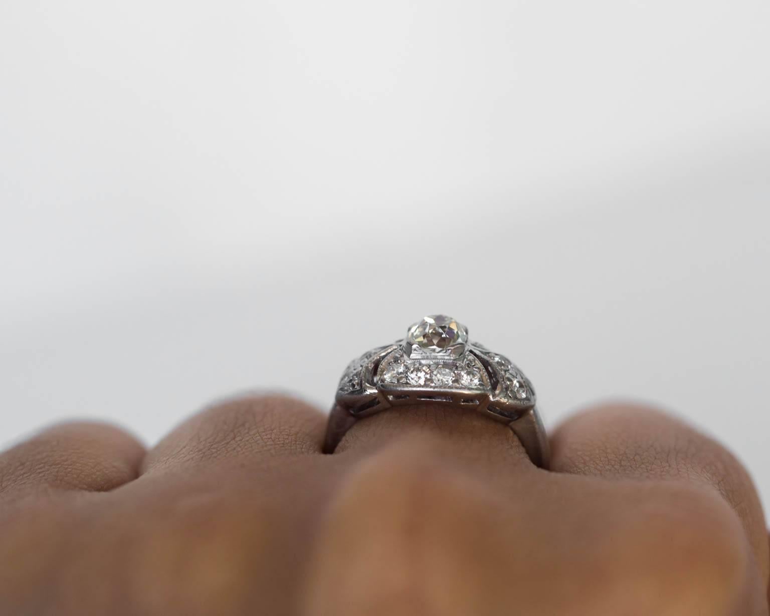1910s Art Deco GIA Certified .60 carat Diamond Platinum Engagement Ring 2