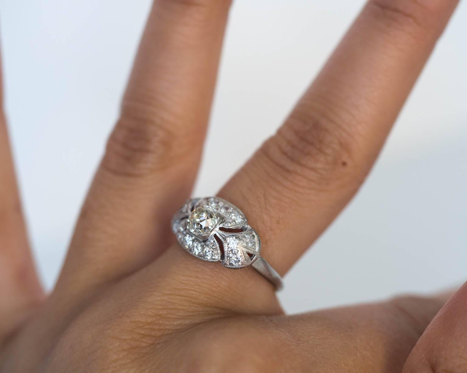 1910s Art Deco GIA Certified .60 carat Diamond Platinum Engagement Ring 3