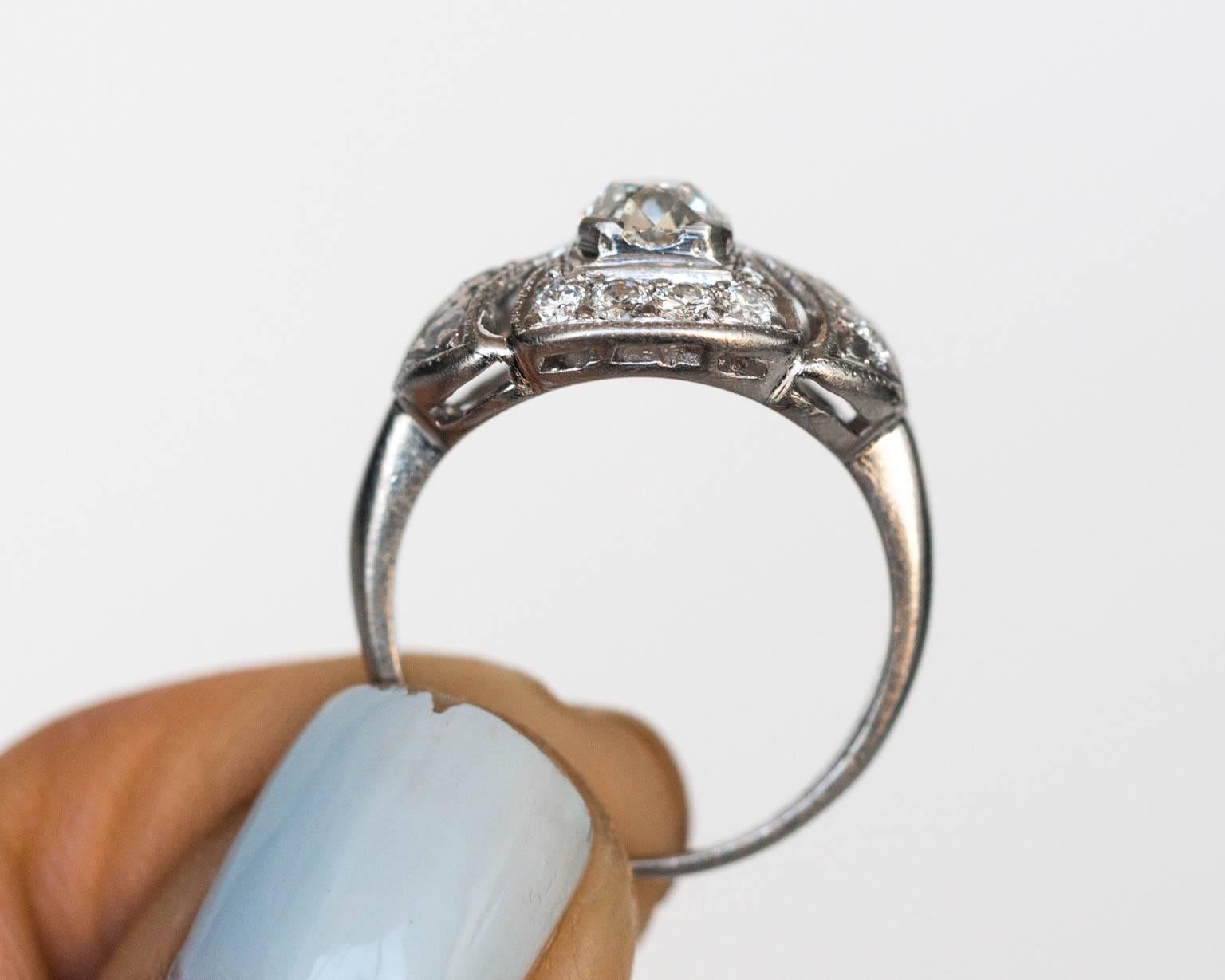 1910s Art Deco GIA Certified .60 carat Diamond Platinum Engagement Ring 1