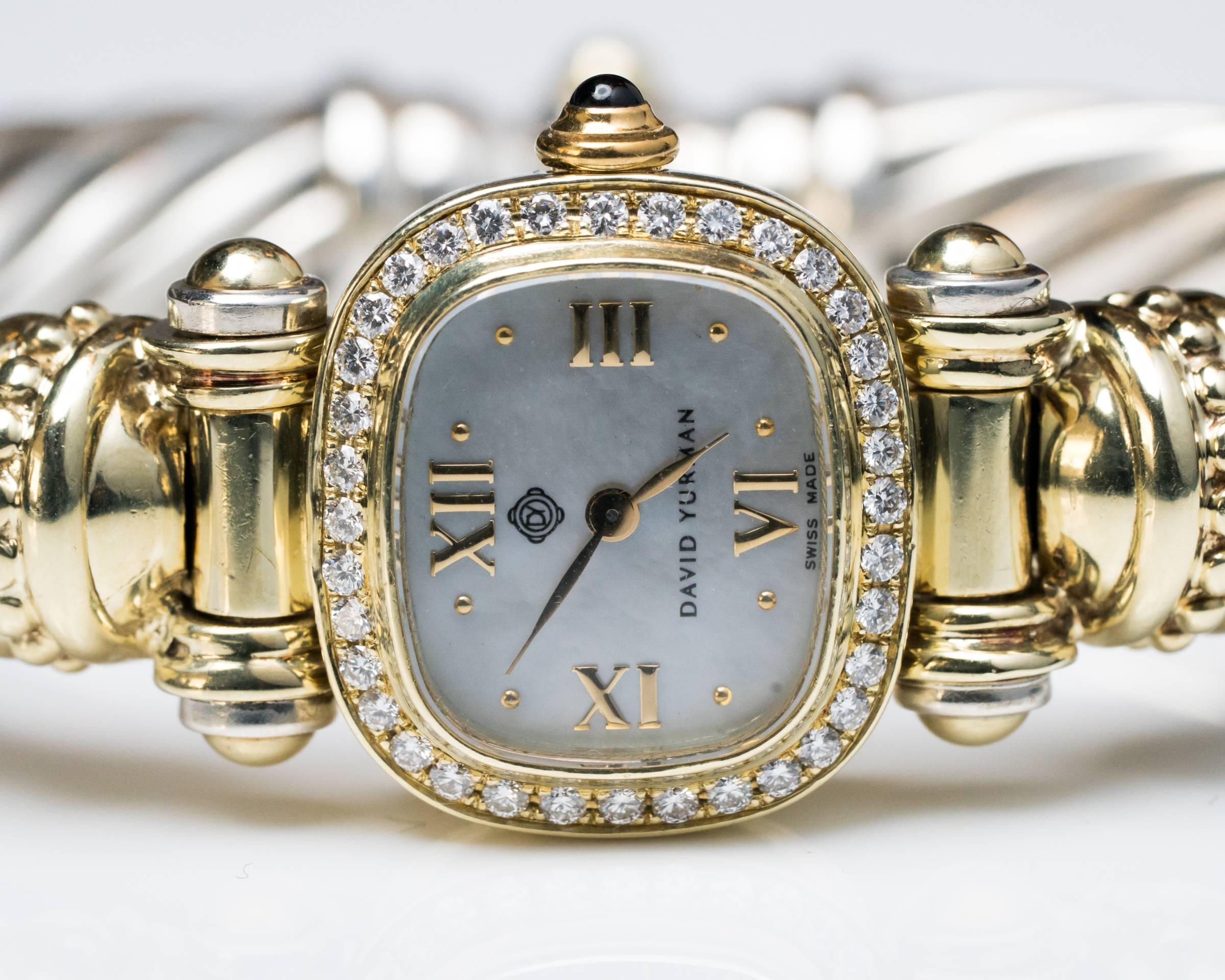 Women's David Yurman Ladies Yellow Gold Silver Diamonds Mother-of-Pearl Wristwatch