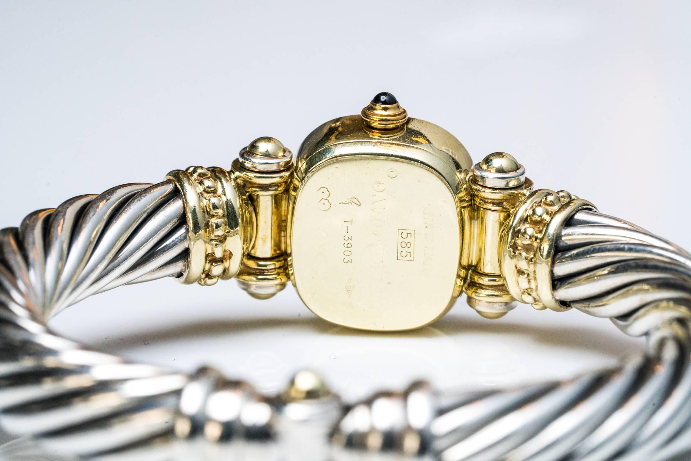 David Yurman Ladies Yellow Gold Silver Diamonds Mother-of-Pearl Wristwatch In Excellent Condition In Atlanta, GA
