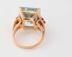 10 Carat Aquamarine, Ruby, 14 Karat Rose Gold Ring