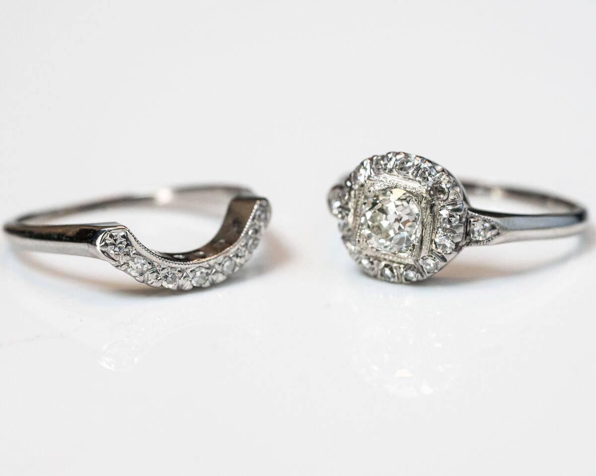 Art Deco Antique Diamond Bridal Wedding Set 0.78 Carat, GIA Certified