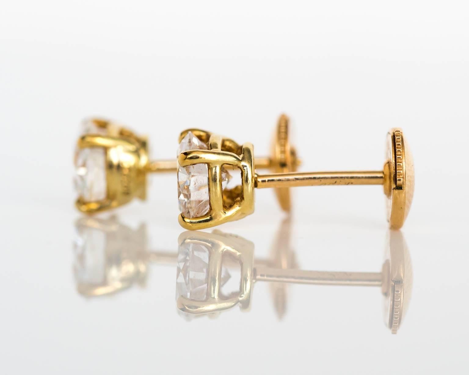 Women's 2010 18K Yellow Gold Cartier Diamond Solitaire Earrings