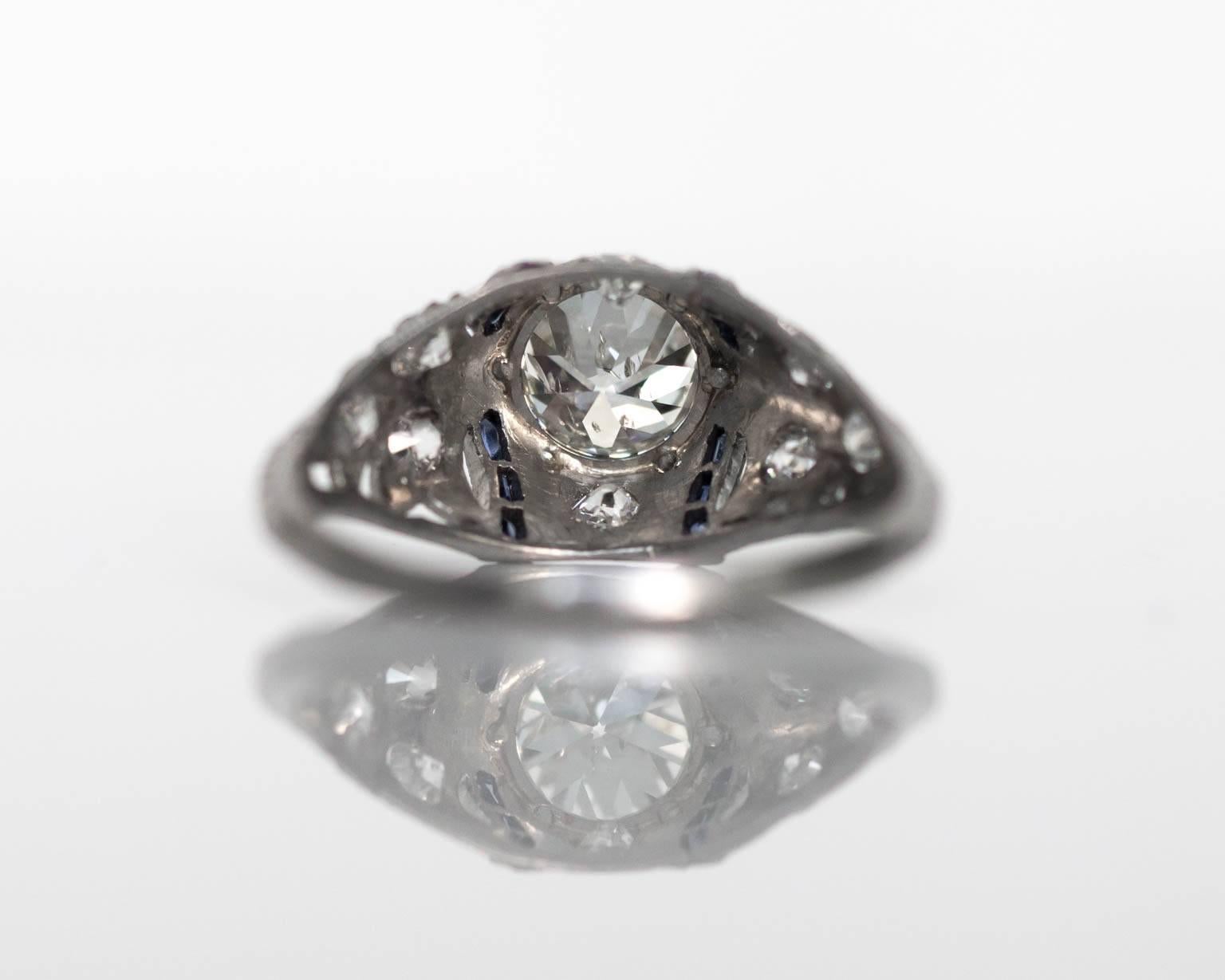 Women's 1920s Platinum Art Deco 1.03 Carat Diamond Engagement Ring