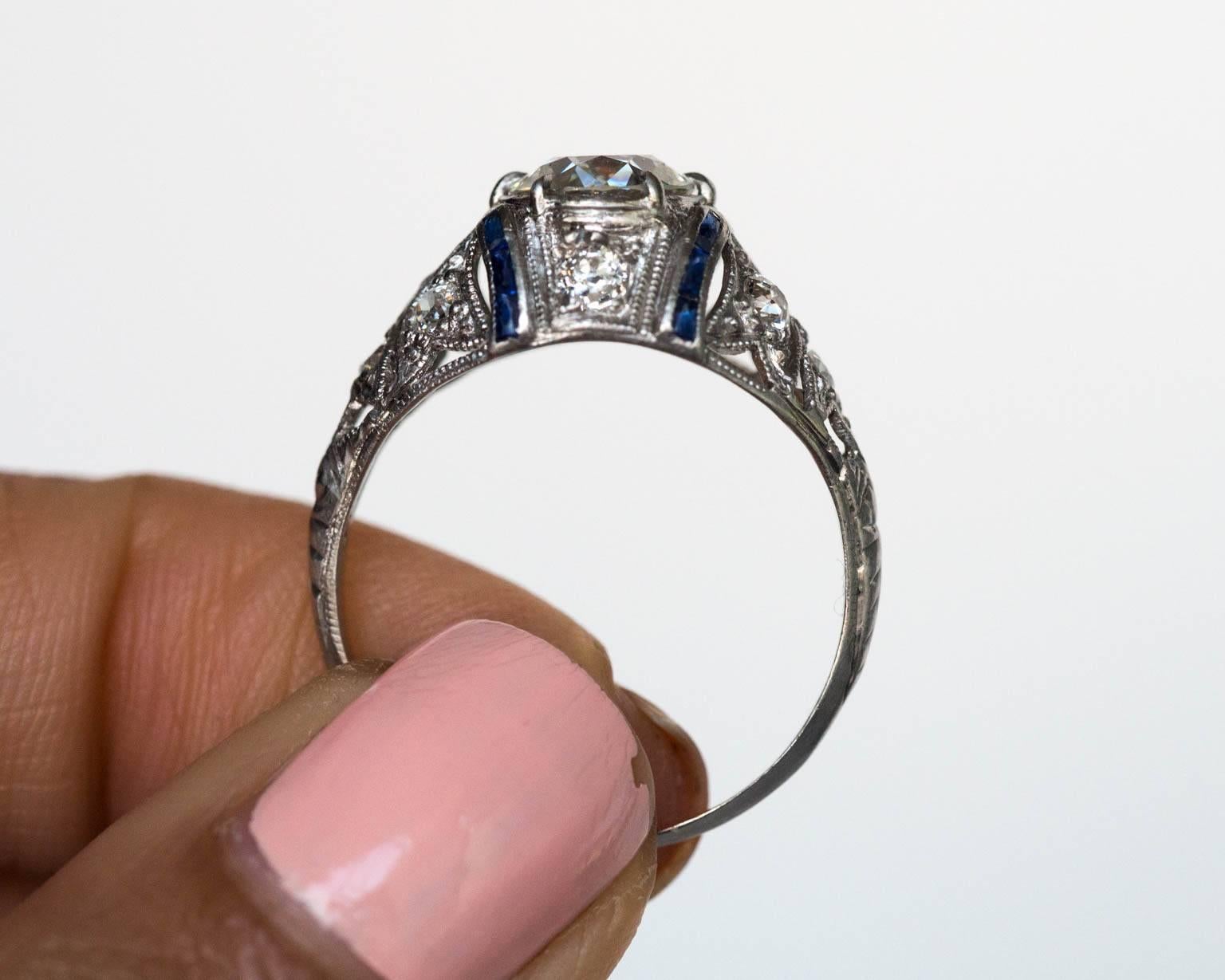 1920s Platinum Art Deco 1.03 Carat Diamond Engagement Ring 2