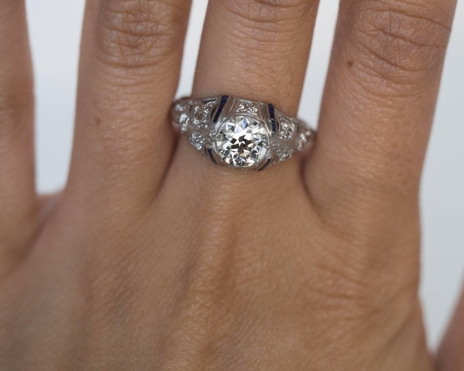1920s Platinum Art Deco 1.03 Carat Diamond Engagement Ring 3