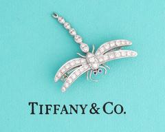 Tiffany & Co 1996 Limited Edition Platinum, Diamond, and Sapphire Dragonfly Pin