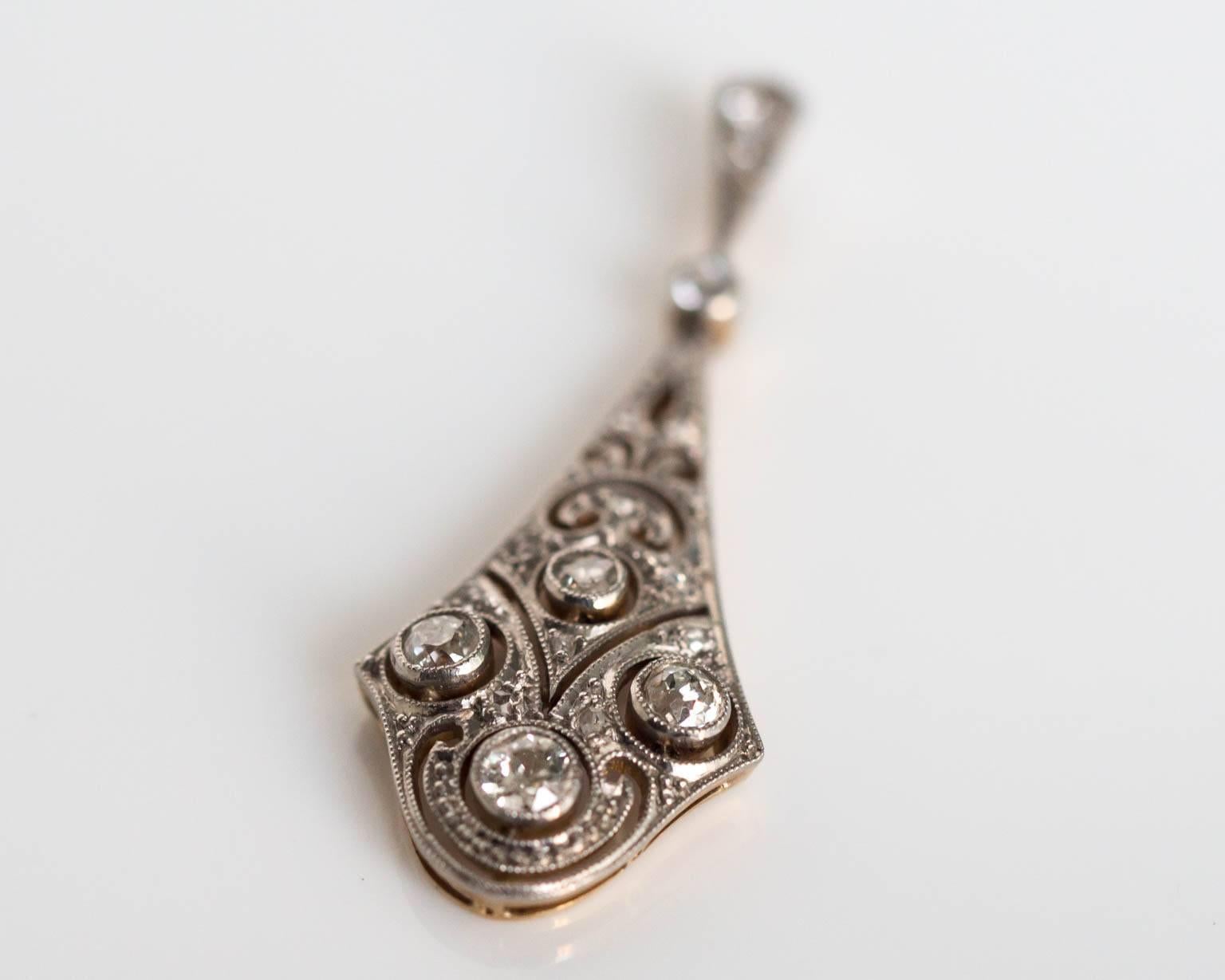 1920s Art Deco Platinum and Yellow Gold Pendant with Diamonds 1