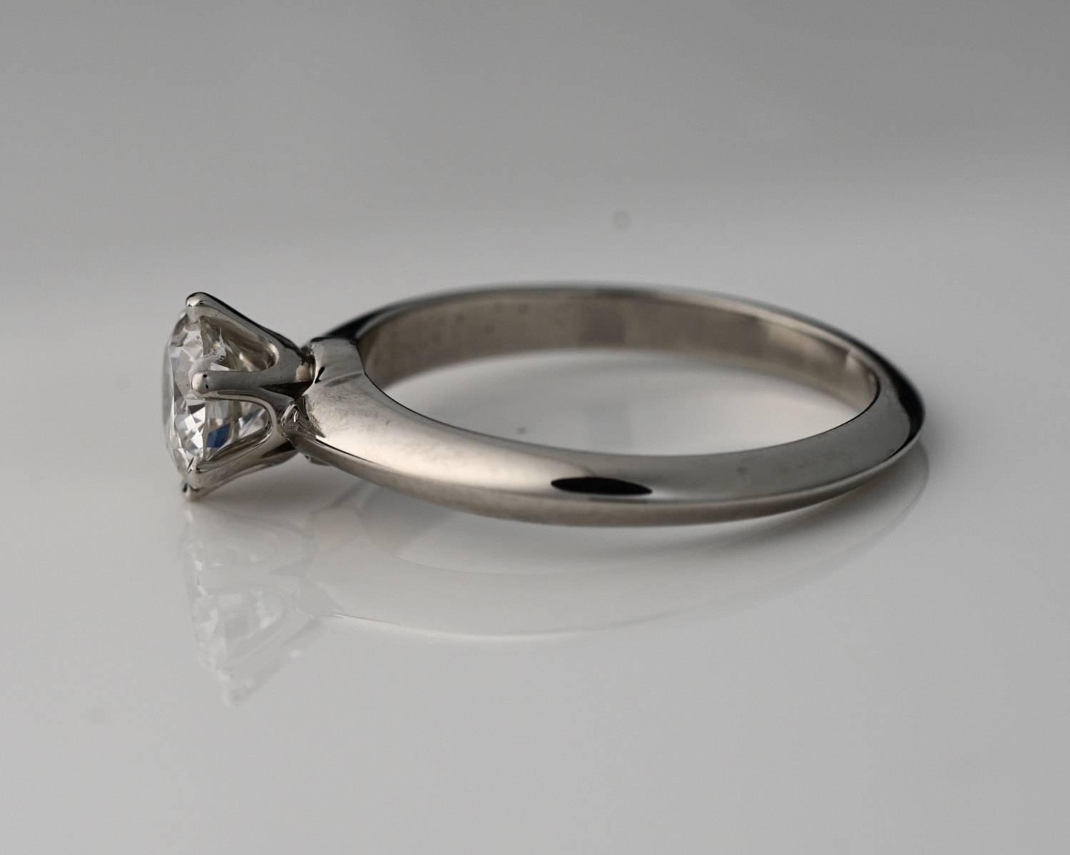 1990s Tiffany and Co Platinum Diamond Engagement Ring, 0.73 carat, GIA ...