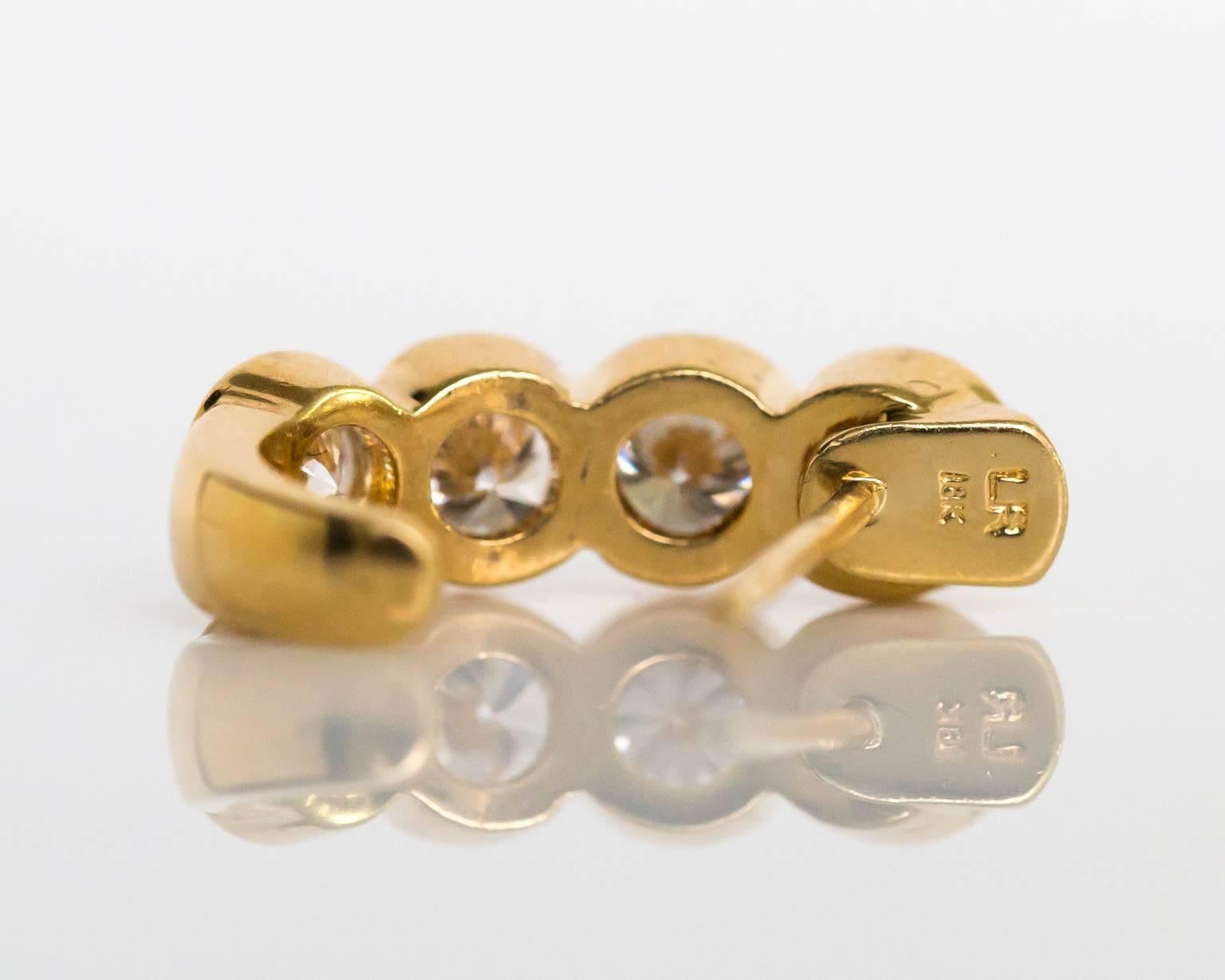 2000s Yellow Gold Round Brilliant Cut Diamond Earrings  1
