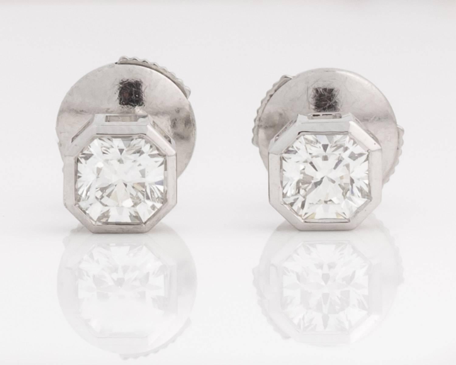 Women's or Men's Tiffany & Co. Lucida Hexagon Diamond Platinum Earrings