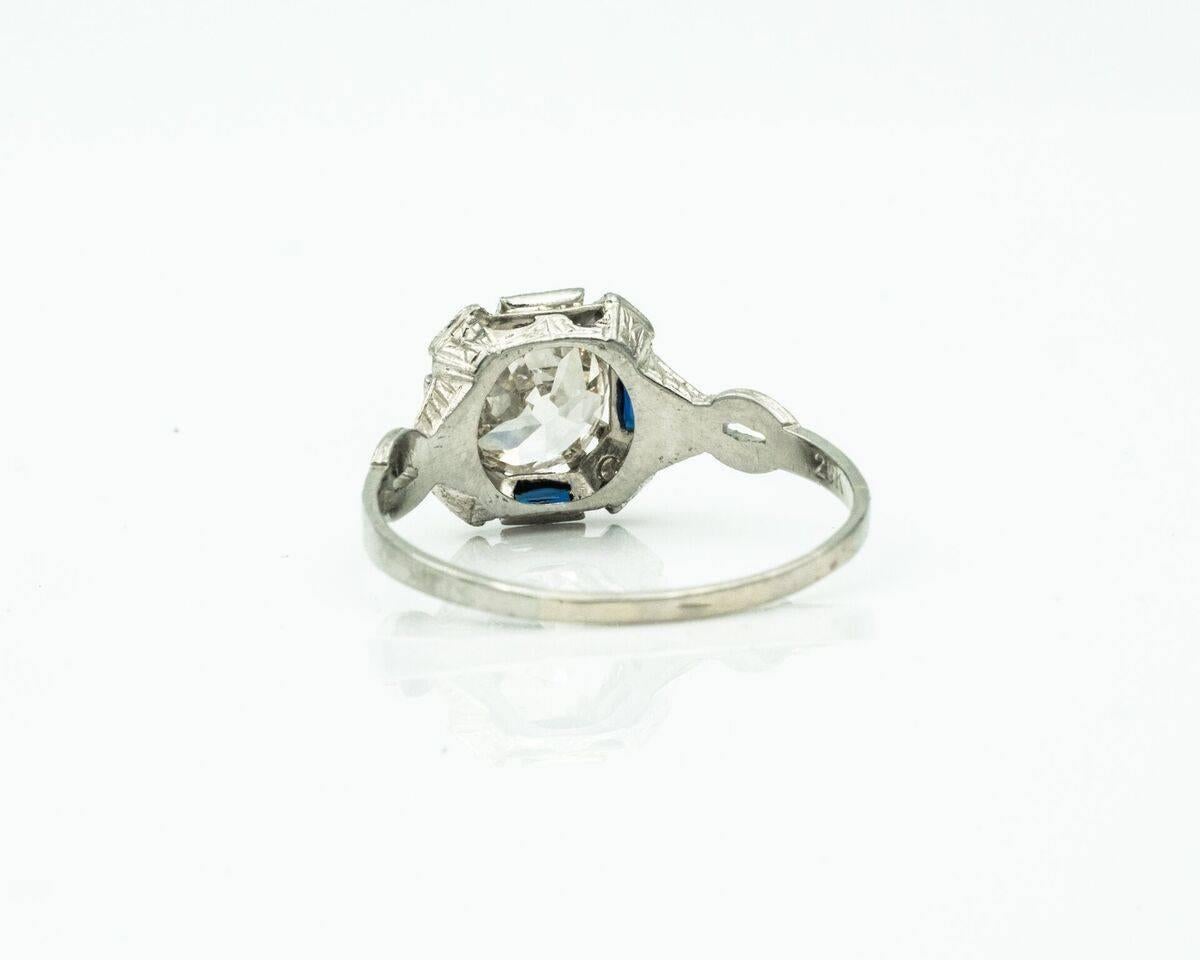 Art Deco 1920s Diamond and Sapphire Ring 1.97 Carat Set in 20 Karat Gold, GIA Certified